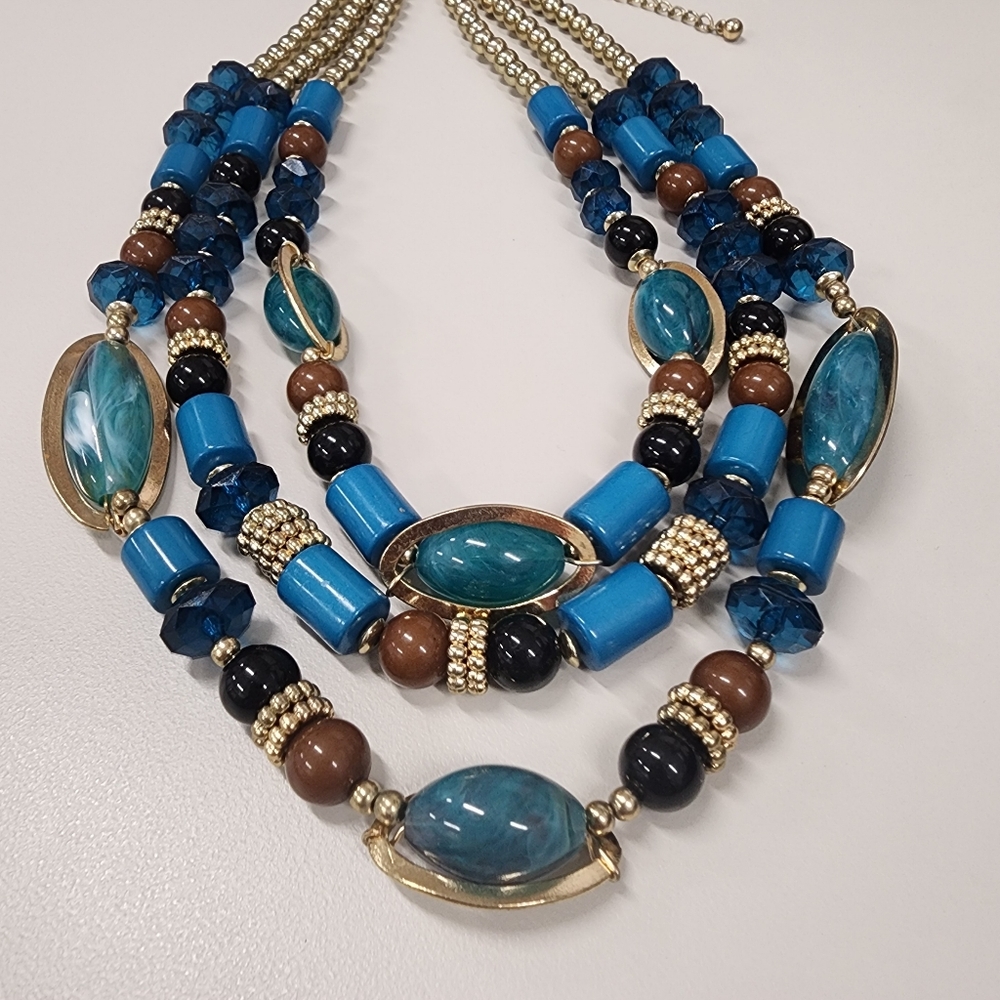 Chunky Blue Teal Multi-Strand Statement Necklace … - image 4